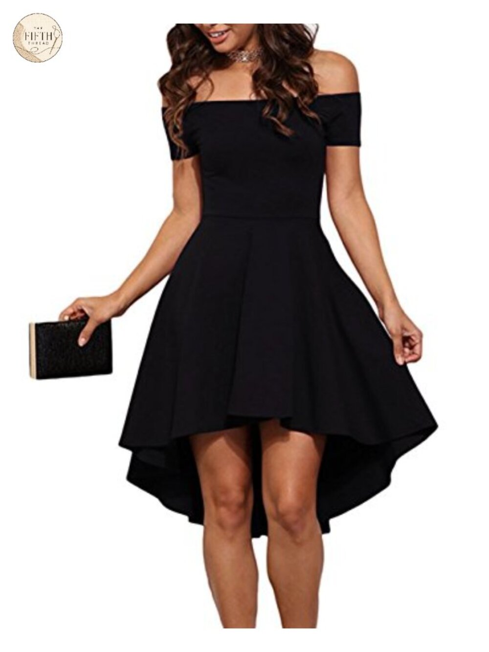 Off Shoulder High Low Skater Dress Short Sleeve Cocktail Party A-Line